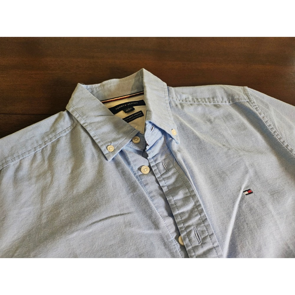 Tommy Hilfiger Button Down Shirt Mens S Blue Regular Fit Stretch Oxford